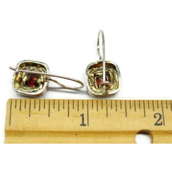 925 Square Amethyst Earrings Hoop Clasp Sterling Silver Vintage Patina - Picture 3 of 6